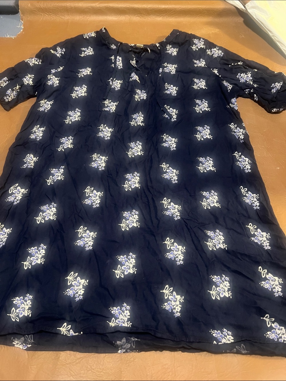 Womens Navy Floral Short-Sleeve dress